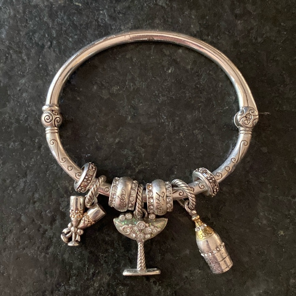 Brighton silver and crystal‎ martini charm hinged bangle bracelet